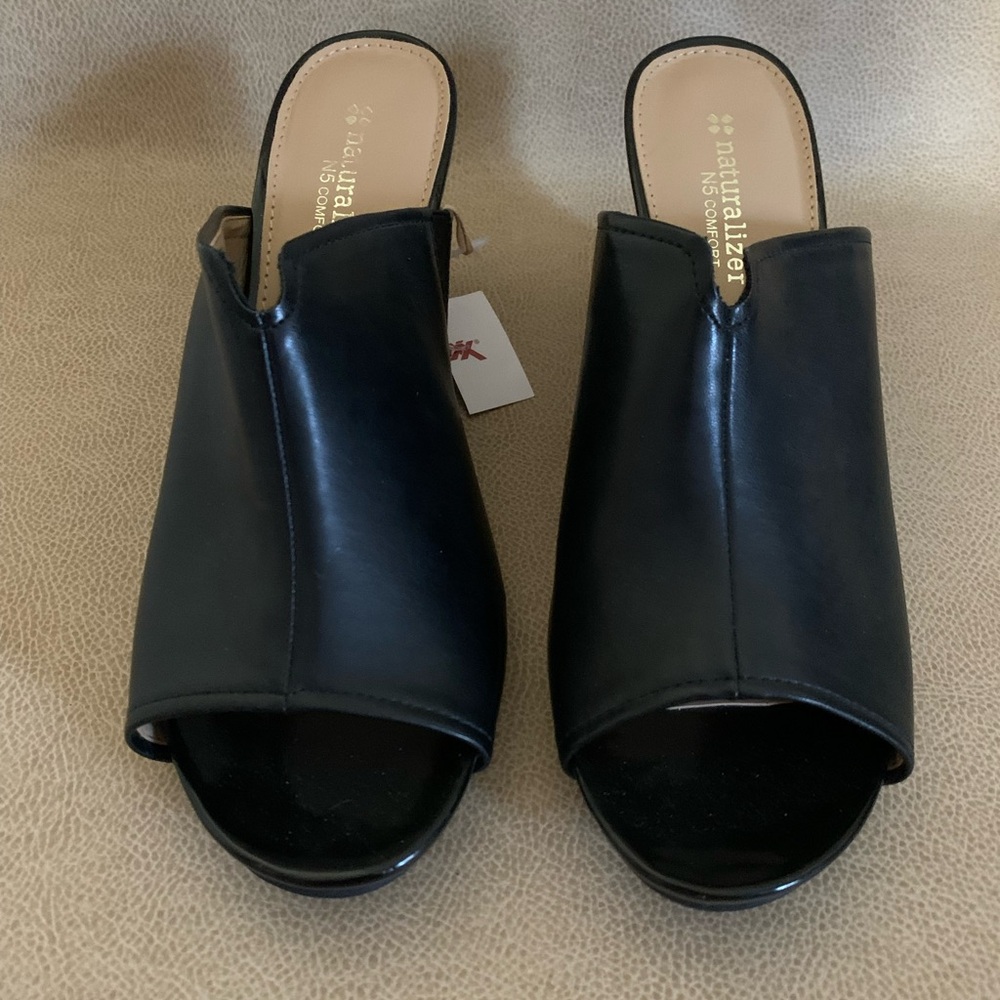 Naturalizer N5 Women's Shoes Black Vegan Open Toe Wedge Slip On Size 9.5 New